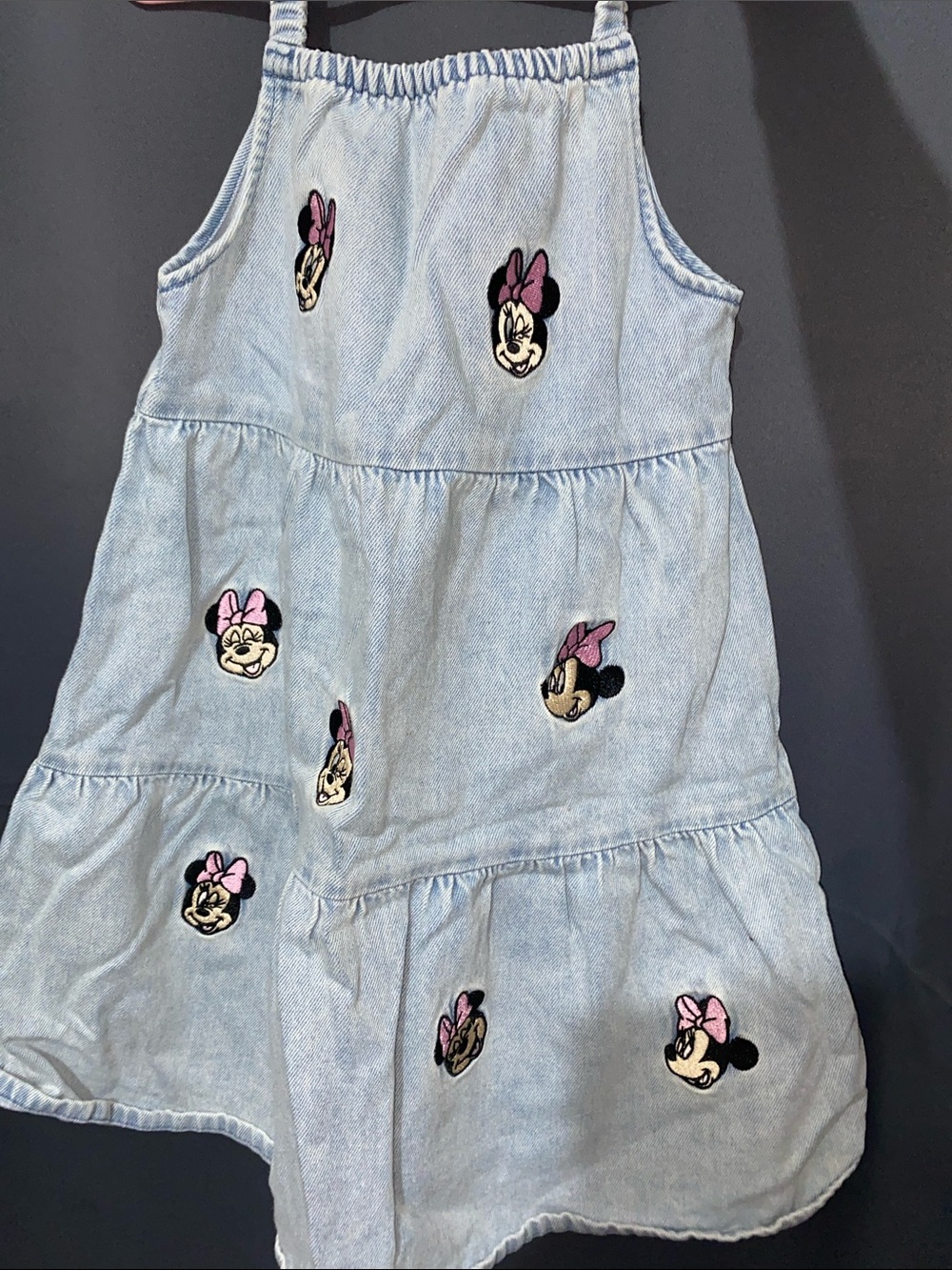 Kids denim dress with Minnie Mouse patches